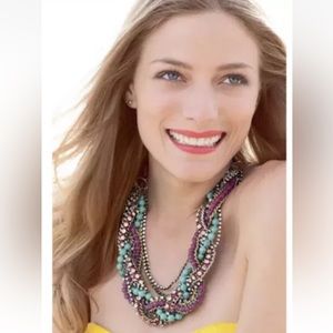 Stella & Dot Bamboleo Teal Pink
Statement Necklace Multi Strand
Layered